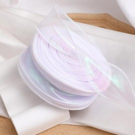 4cm*40 Yards Iridescent Organza Chiffon Ribbon White Sheer Organza Bouquet Ribbon for Gift Wrapping
