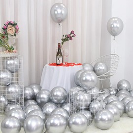 DOJoykey 20pcs Silver Metallic Balloons, 12 Inch Shiny Silver Latex Balloons for Birthday Wedding Engagement Baby Shower Party Decoration