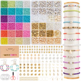RUBY 3 mm Beads for Bracelets, 24 Colours Beads for Threading Beads Set with Letter Beads, Bracelet Making Yourself Bead Set for DIY Necklaces, Crafts, Bracelets, Jewellery Making