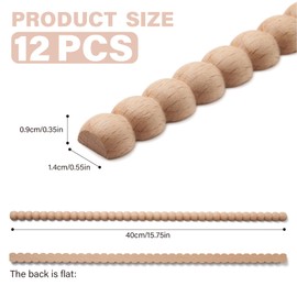QUORGVES 12Pcs Decorative Half Beaded Wood Trim Molding 15.75 Inch - 14mm