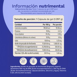 Nutravia Ultra Omega 3 1000 mg Vitaminas para Mujeres y Hombres - Aceite de Pescado de Anchoa Ácidos Grasos Omega-3 EPA y DHA Suplementos Alimenticios - 60 Cápsulas con Recubrimiento Entérico