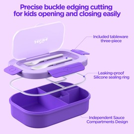 Jelife Lunch Box Kids Bento Box - 1300ml Large Bento-Style Bento-Box Adults Lunch Box, Ideal Leak Proof Bento Lunch Boxes for Kids School, BPA Free Lunchbox Containers for Teens Toddlers, Purple