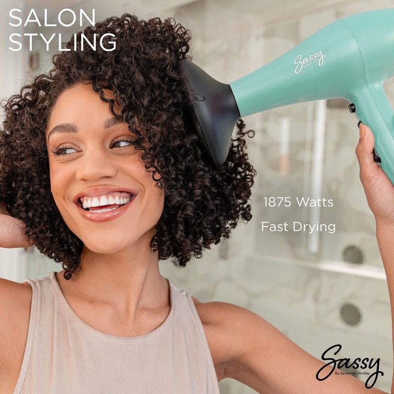 Sassy Ceramic Ion Hair Dryer, 1875-Watt Salon Dryer with Concentrator
