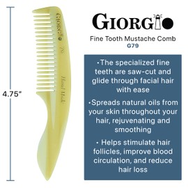 Giorgio G79 4 ¾ in 120mm, Small Menâ€TMs Fine Tooth pocket Beard & Mustache Comb for Facial hair Grooming. Hand-Made of Cellulose Acetate, saw-cut. Perfect man moustache comb. (Horn)