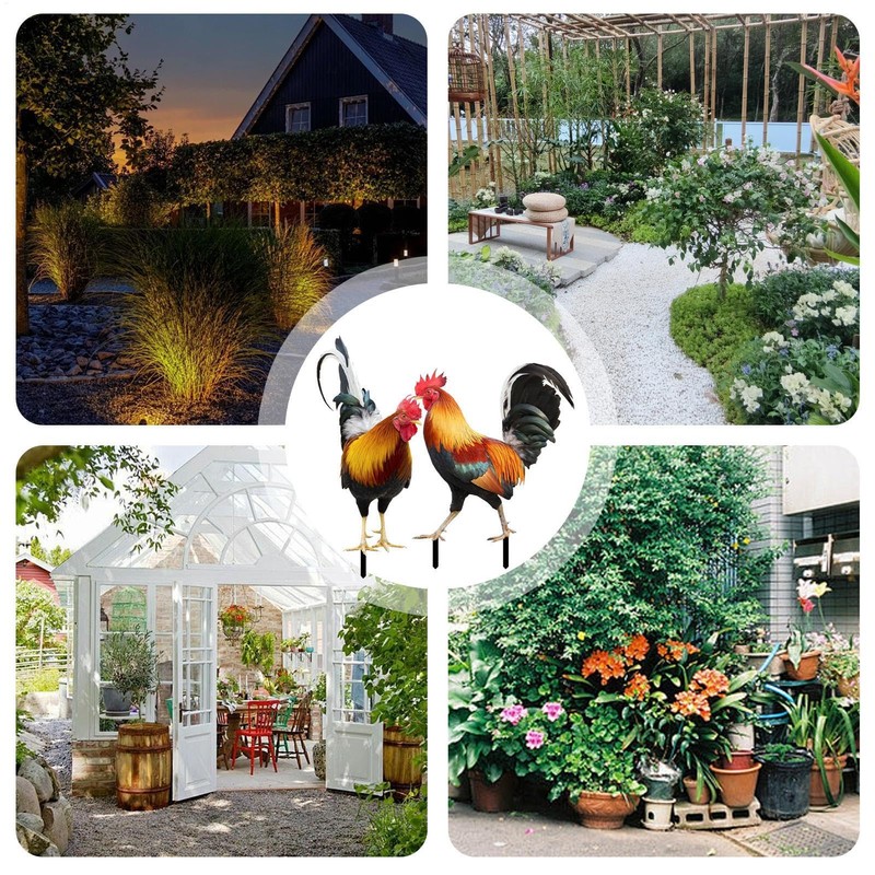 Metal Chicken - Chicken Metal Garden Art,Spring Outdoor Decorations, Set