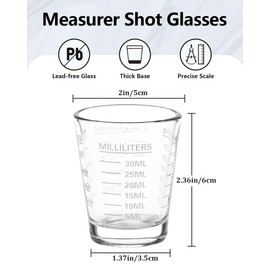 Shot Glasses Measuring Cup Set 6 Pack Espresso Shot Glasses Liquid Heavy Glass 26-Incremental Measurement 1 OZ, 2 TBS, 6 TSP, 30 ML Kitchen Tools(White)