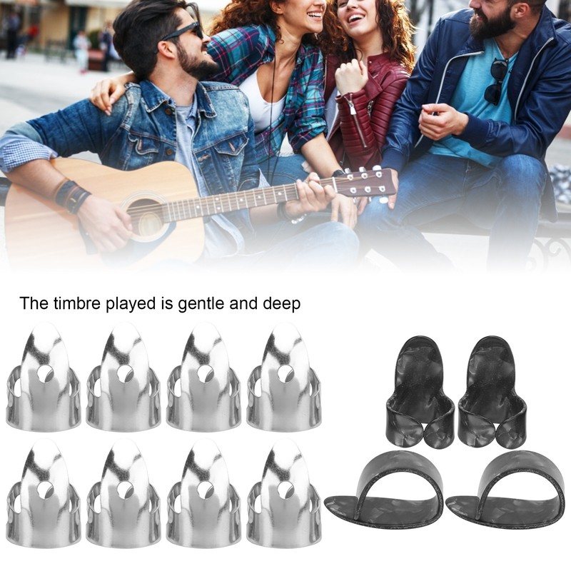 12Pcs Finger Picks Metal Celluloid Index Thumb Cots Guitar Playing