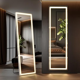 Hexago 64" x21 Full Length Mirror with LED and Dimming,3 Color Lighting,Standing or Leaning Full Body Mirror Suitable for Cloakroom or Bedroom,Living Room
