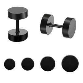 BVLAGIDA 4 Pairs G23 Titanium Stud Earrings Hypoallergenic for Men and Women, Round Stud Earrings, Black, Fake Plugs Earrings, Titanium Earrings with Gift Box, 3/4/5/6 mm, Titanium