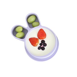 SILUNITY Baby Suction Plate Purple Rabbit Made in Korea Silicone Self-Feeding Divided Toddler Plate