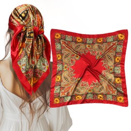 VBAEI 35” Large Square Satin Head Scarf - 1Pcs Satin Hair Scarf Silk Bandana Head Wraps For Women (Red)