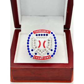 Discount Sports Rings HOME PLATE CHAMPION RING — WHITE BODY, BLUE STONES, RED SIDES, NATIONAL Premium Softball Baseball Ring/Player/Team Awards/Tournament Ring 10-8