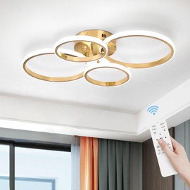 Sovinzert Dimmable Modern LED Ceiling Light, 4 Rings 3000K-6000K LED Gold Close to Ceiling Light, Flush Mount Ceiling Lights Fixture for Living Room, Bedroom, Kitchen, Laundry Room