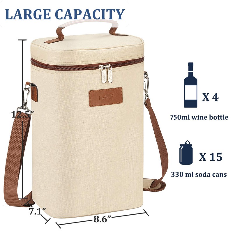 Kato Tirrinia Insulated Wine Cooler Bag, 4 Bottles Cooler Bag,