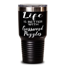 ODTGifts Funny Crossword Puzzles Tumbler Life Is Better With Crossword Puzzles 30oz Stainless Steel Black