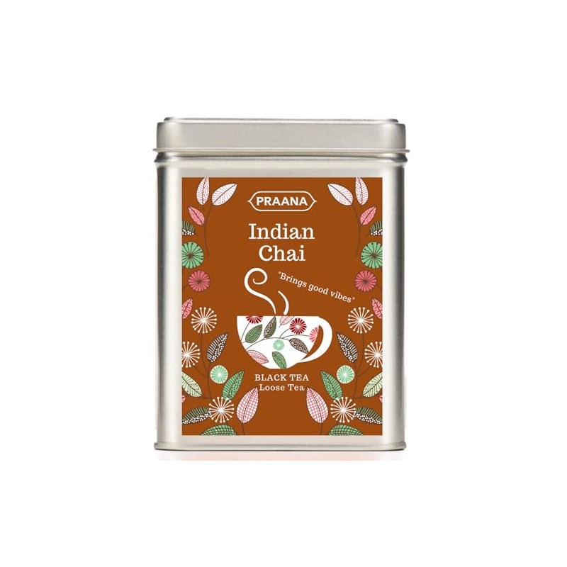 PRAANA TEA Indian Chai Black Tea with Spices, Gift Tin,