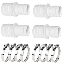 MEISO Pack of 4 Hose Connector Adapter 32 mm to 38 mm, with 8 Hose Clamps, Pool Hose Adapter for 38 mm Hoses to 32 mm Connections, Double Hose Nozzle Pool Connection Set for Pool Hoses