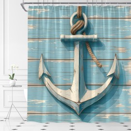 MSAYNFG Anchor Nautical Shower Curtain Rustic Wooden Plank Ocean Coastal Country Retro Vintage Sea Fabric Bathroom Decor Set with Hooks(70" Wx70 H)