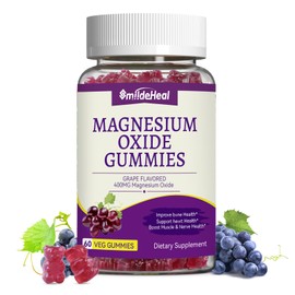 Magnesium Gummies 400mg, Chewable Magnesium Oxide Supplement for Adults, Nerve & Muscle Support - Sugar-Free, Vegan, Non-GMO,60 Count