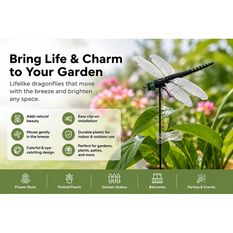 12-Piece Dragonfly Garden Clips for Plants and Yard Decor -