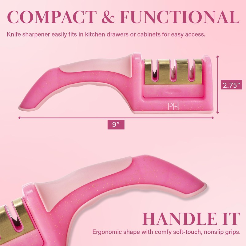 Paris Hilton 3-Stage Knife Sharpener, Professional Kitchen Knife Sharpener with