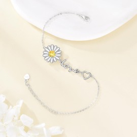 JBAERD Daisy Bracelet Sterling Silver Daisy Link Bracelet Flower Jewelry Gifts for Women Mom