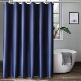 AooHome 72 Width by 66 Height inch Shorter Shower Curtain Liner, Fabric Solid Color Pattern Shower Curtin with Hooks, Reinforced Grommets, Weighted Hem, Waterproof, Navy Blue, 72x66 inch