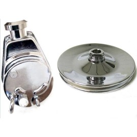 Power Chrome SBC BBC  Chevy Chrome Saginaw Style Power Steering Pump w/ Single Groove Pulley