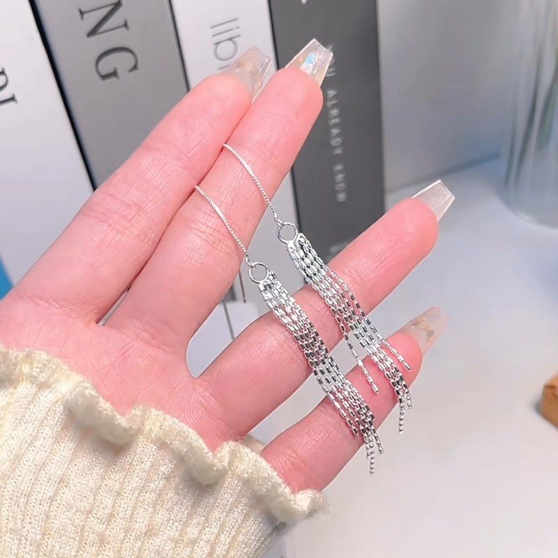 Sliver Dangle Earrings for Women Threader Earrings Long Dangling Rhinestone