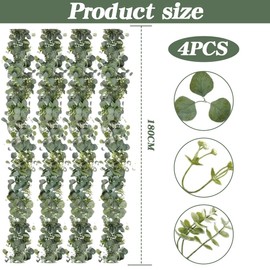 Eukalyptus Girlande, Künstliche Girlanden Pflanze 180cm Hängend Blätter Weiße Blume Girlande Grün Eukalyptus Deko Blumengirlande Künstliche Pflanze Hängepflanze für Hochzeit Partys Türrahmen (4)