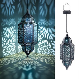 Twinkya Hanging Solar Lights Outdoor Garden Decorative Solar Lantern Waterproof Metal Moroccan Outdoor Decorations for Patio Pathway Yard Porch Backyard Garden Decor (Black, 1 Pack)