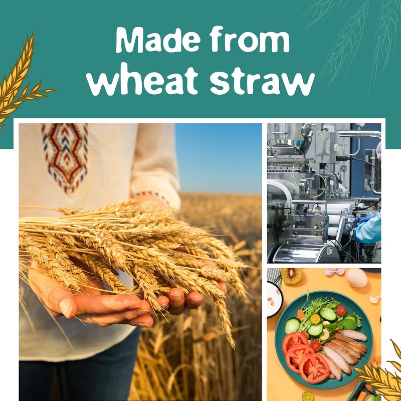 Teivio 32-Piece Kitchen Plastic Wheat Straw Dinnerware Set, Service for