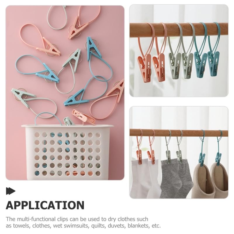 ULTECHNOVO 12Pcs Windproof Clothes Drying Clips with Plastic Rope Lightweight