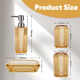 LGURT 4 Piece Premium Acrylic Bathroom Accessory Set, Hand Sanitizer Bottle, Lotion Can Bathroom Suit, Separate Bottle Soap Box, Mouthwash Cup, Toothbrush Cup (Champagne Gold)