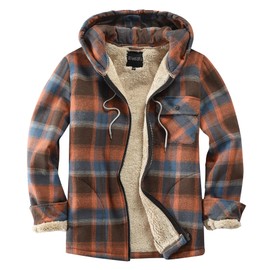 Elesuit Mens Hooded Flannel Jacket Shirt for Men Fleece Jackets for men Plaid Coat with Hood Orange XX-Large