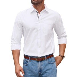 Lion Nardo Oxford Shirts for Mens Solid Long Sleeve Dress Shirts Wrinkle Free Regular Fit Business Casual Button Down Shirts White