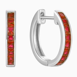 JIWOY Hoop Earrings 925 Sterling Silver Round Huggie Earring Created Ruby Jewelry for Women