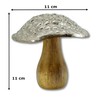 Mango Wood and Metal Figurine Mushroom Brown Silver Set of