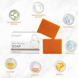 EUQEE Vitamin C Kojic Acid Soap, Vitamin C Soap Bars with Vitamin C, Niacinamide for Hydrating Face and Body For Radiant Glow Skin, Nourishing, Moisturizing with a Foaming Net (2x142g)