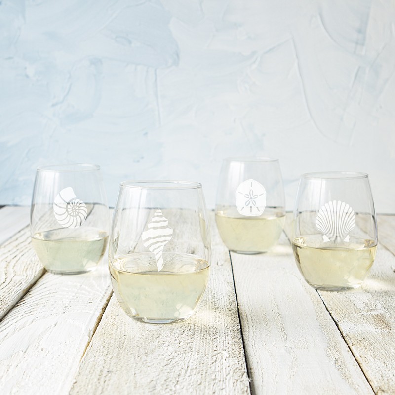 Cathy's Concepts SEA-1110 Seashell Stemless Wine Glasses – 4 Unique
