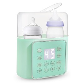 Flaschenwärmer Baby 9-in-1 Fast Babynahrungsheizung und Abtauung Bpa-Frei Sterilisator Anti- Bauchweh Babykostwärmer mit Nachtlicht und Touch-Tasten für 2 Babyflaschen, Grün (ohne Flasche)
