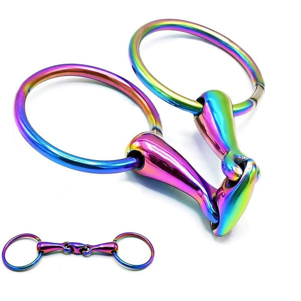 AAProTools Rainbow Mutli Color Horse Bit Loose Ring Lozenge Fat Link Stainless Steel Snaffle Equestrian Tack Shows BT-0105