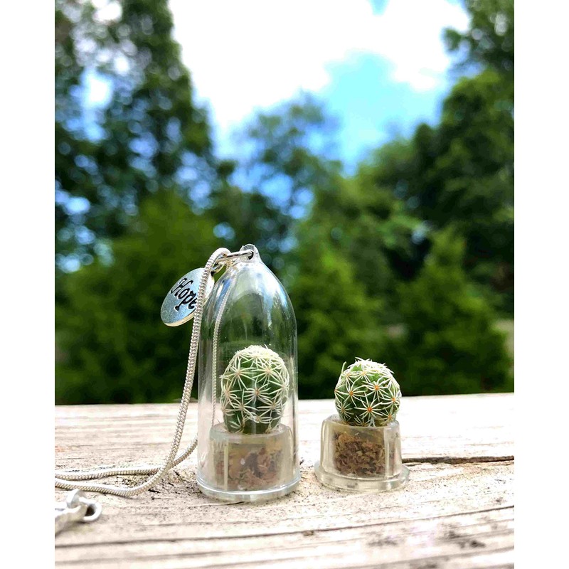 MICRO LANDSCAPE DESIGN Live Wearable Cactus Necklace Miniature White Cactus