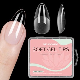 SOCORIA Medium Almond Nail Tips, 240PCS Pre Etched Half Matte Full Cover Acrylic Gel Kit False Nail Tip, 12 Sizes Soft Press On Nail Extensions for Nail Extension DIY Salon at Home