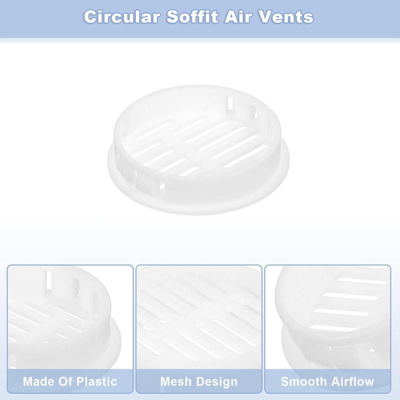 sourcing map 12Pcs 50mm/1.97" Circular Soffit Air Vents, Plastic Soffit