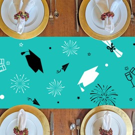 Graduation Table Runner Teal Graduation Table Cover Congrat Grad Class of 2025 Tabletop Centerpieces Decorations for Dining Room Home Party Supplies 1.08*6ft