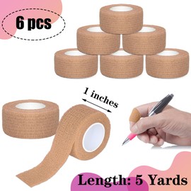 Twavang 6 Pack 1 Inches Self Adhesive Bandage Wrap Breathable Cohesive Bandage Elastic Tape for Pets, Athletic, Sports, Wrist, Knee, Ankle(5 Yards Per Roll, Skin Colors)