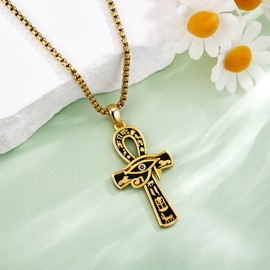 DAYLINLOVE Ankh Necklace 925 Sterling Silver Gold Eye of Horus Ankh Pendant Egyptian Ankh Jewelry Gift for Men Women