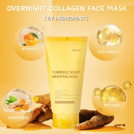 Turmeric Collagen night wrapping Mask - Anti-Aging & Brightening Night Mask for Glass Skin,Peel Off Face Masks with Vitamin C & Retinol, Deep Nourishing Hydrating Face Mask for Dry & Dull Skin