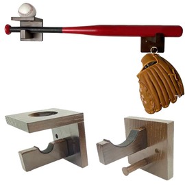 JOINSI 3-in-1 Wooden Baseball Bat Holder Stand, Softball Display Rack, Baseball Gloves Wall Hanger (Brown)